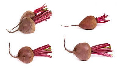 set of Fresh red beet isolated on  white