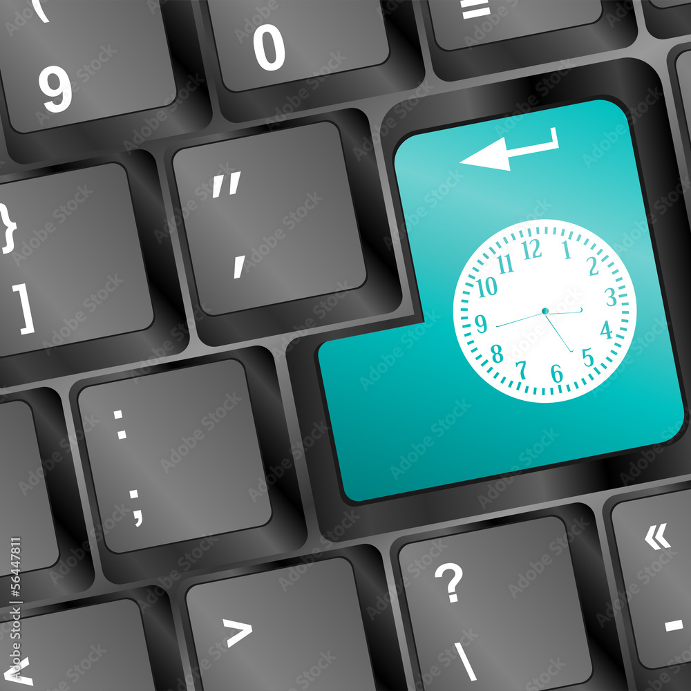 Aufkleber time concept: enter button with clock on computer keyboard