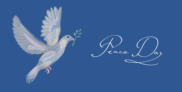 Sketch style peace dove symbol blue background EPS10 file.