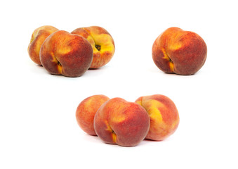 Set of tasty juicy peaches with slices on a white background