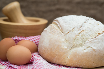 Fototapeta na wymiar Freshly baked French pain de campagne loaf of bread