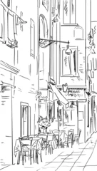 Crédence de cuisine en verre imprimé Café de rue dessiné Rue de Rome - illustration