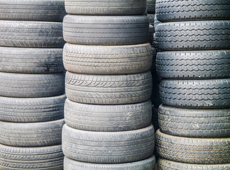Stack of used car tires