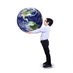 Asian boy holding the earth