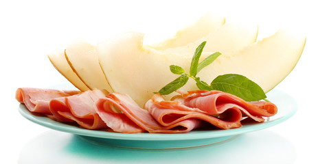 parma ham and melon, isolated on white
