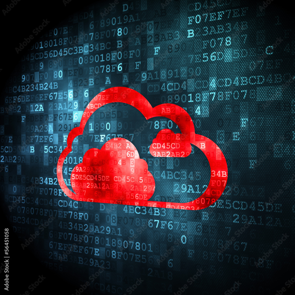 Poster cloud computing concept: cloud on digital background