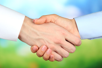 Business handshake on bright background