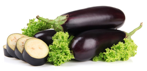 Fresh eggplants isolated on white