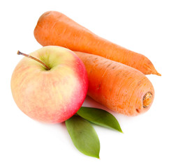 Sweet apple and carrots isolated on white