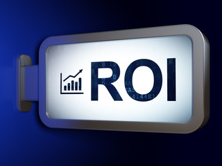 Business concept: ROI and Growth Graph on billboard background