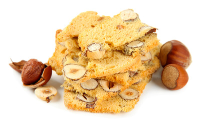 Biscotti with  nuts, isolated on white