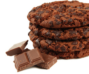 Homemade cookie with chocolate, isolated on white