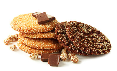 Homemade cookies with sesame seeds, isolated on white