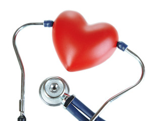 Stethoscope and heart isolated on white