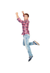 Happy young men jumping