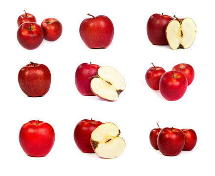 set of shiny red apples isolated on white
