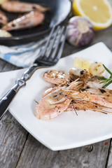 Plate with fresh Shrimps