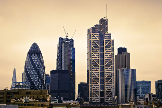 Fototapeta London City Landscape, UK. Concept for finance, work, investment, inflation, energy and interest rates.