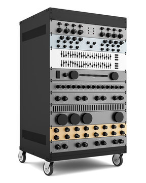 audio effects processors in a rack isolated on white background