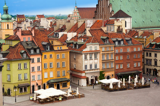 Color houses on Castle square in Warsaw