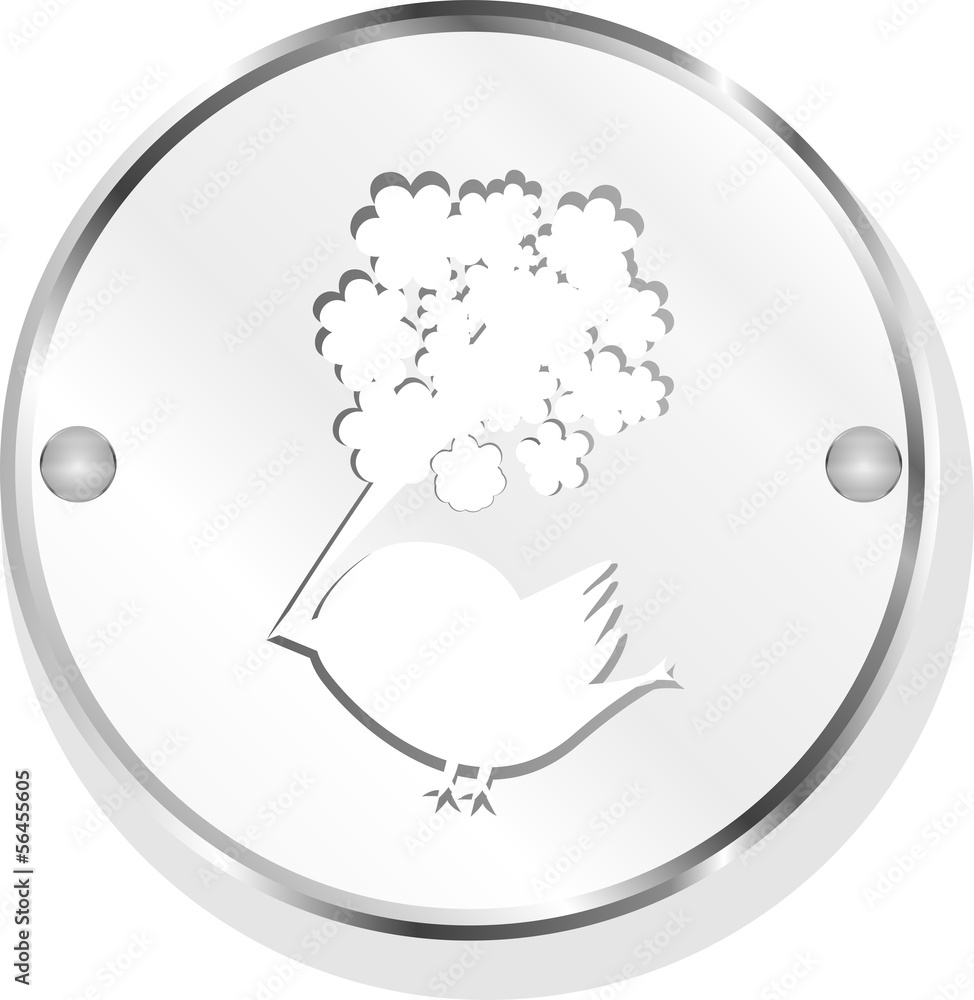 Poster bird and flowers on computer keyboard key