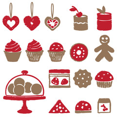 Various sweets icons in gold and red color
