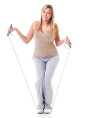 young fitness woman with jump rope isolated