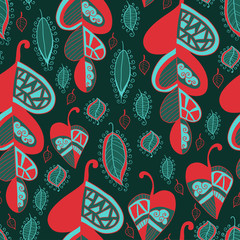 Leaf background with red and blue