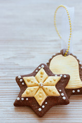Homemade christmas cookies on wooden table