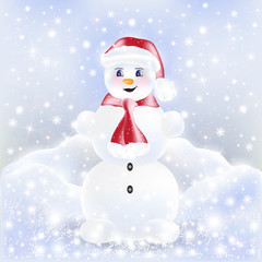 Snowman on the background of stars and snowflakes