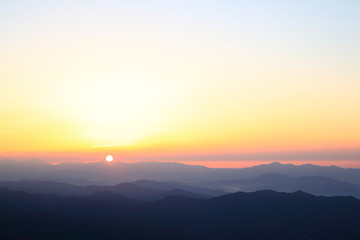 Fototapeta na wymiar Morning sun rises in the mountain, Kusatsu, Japan