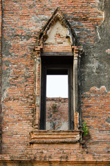 Ruin opening windows at Maheyong ancient temple, Ayutthaya, Thai