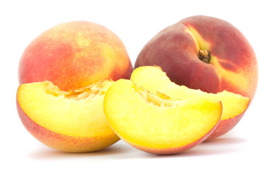 Naklejka na ściany i meble Ripe peach fruit isolated on white background