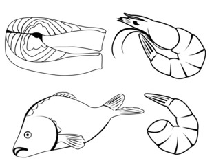 set of icons with sea food