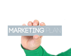 woman holding a label with marketing plan