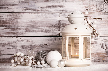 Cristmas lantern with snow © oksix