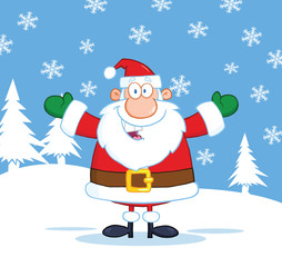 Happy Santa Claus Cartoon Character With Open Arms