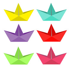 Set of bright paper ships. Isolated