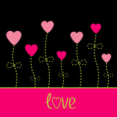Fototapeta na wymiar Vector love card. Heart flowers. Black, pink and green.