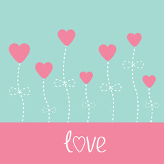 Fototapeta na wymiar Vector love card. Heart flowers. Blue and pink.