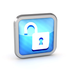blue open padlock striped icon on a white background