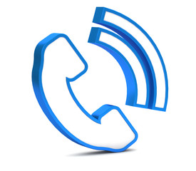 Blue phone button icon on a white background