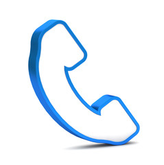 Blue phone button icon on a white background