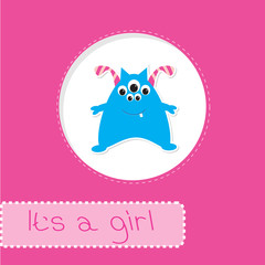 Baby shower card with monster. It's a girl