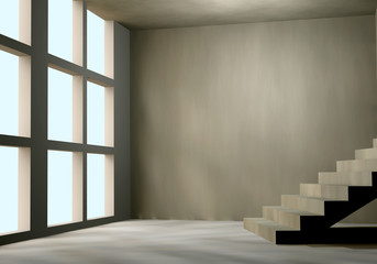 Fototapeta premium 3D concrete wall and large window