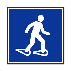 Fototapeta na wymiar Cartel simbolo hombre andando con raquetas de nieve