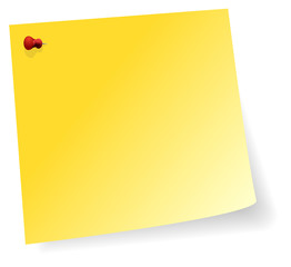 Yellow Sticker Note With Red Pin In Corner