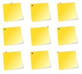 Blank Collection Of Yellow Sticky Notes With Adhesive Tape