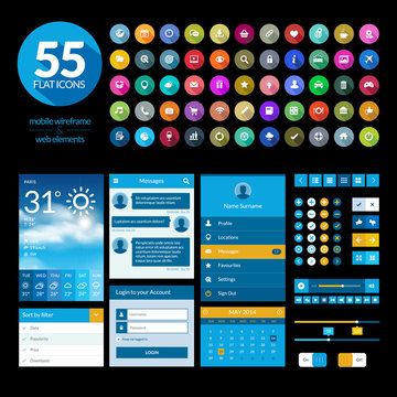 Set of flat design ui elements and icons
