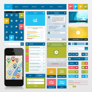 Flat icons and ui web elements for mobile app and website design